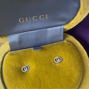 18K White Gold GG Running Diamond Stud Earrings